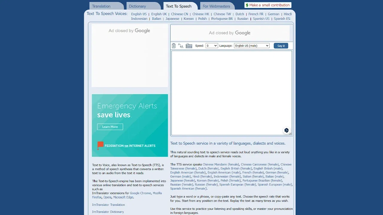 Text to Speech Im translator.net