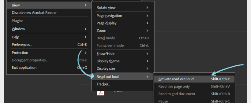 Hover over 'Read Out Loud,’ and click 'Activate Read Out Loud.’
