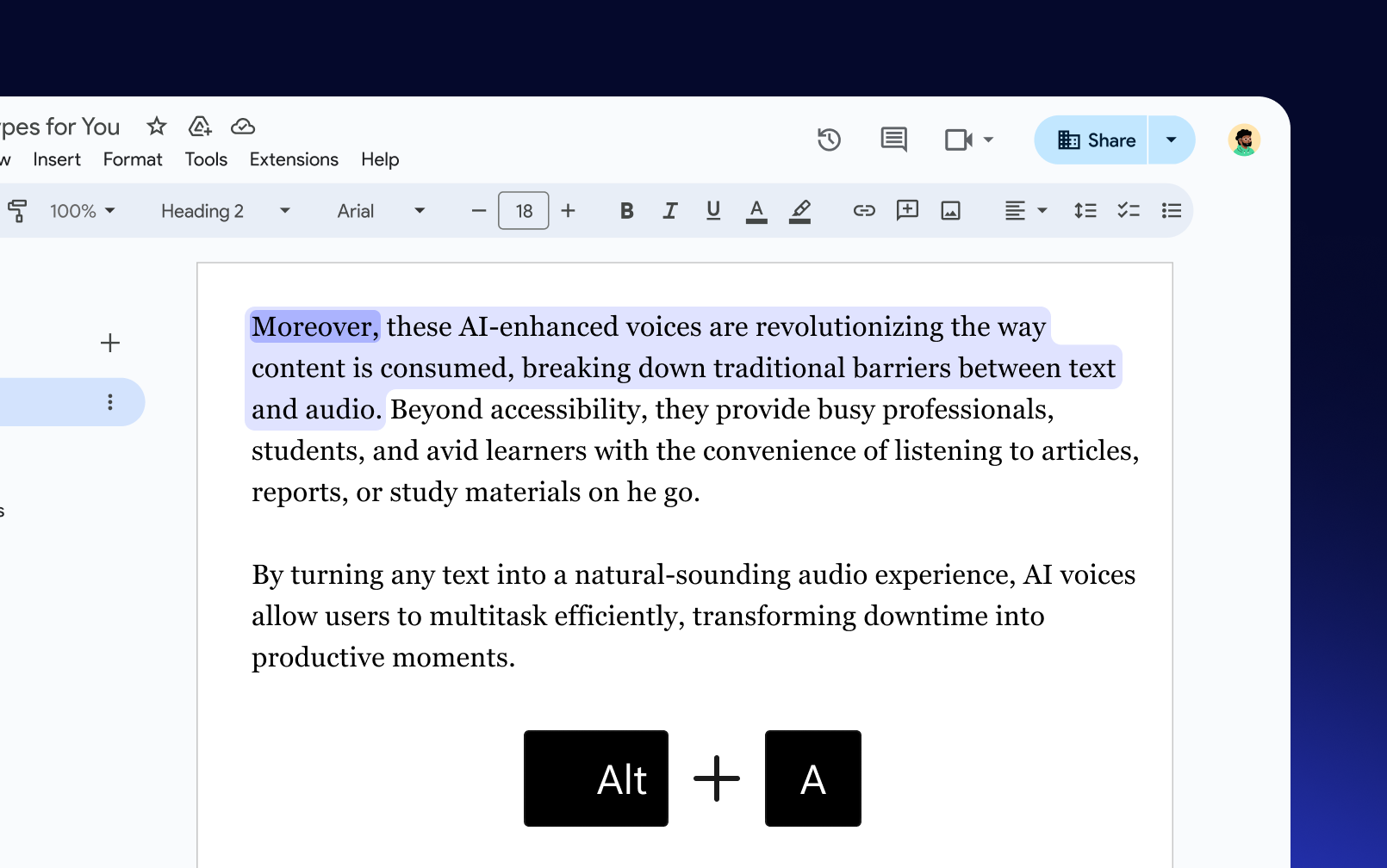 Speechify Shortcuts to Listen