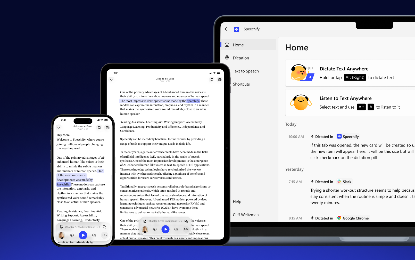Speechify Sync & Listen across multiple devices and platforms