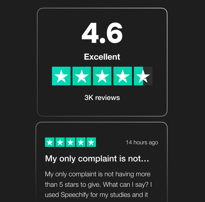 Speechify announces Excellent Rating on TrustPilot with over 3,000 Reviews