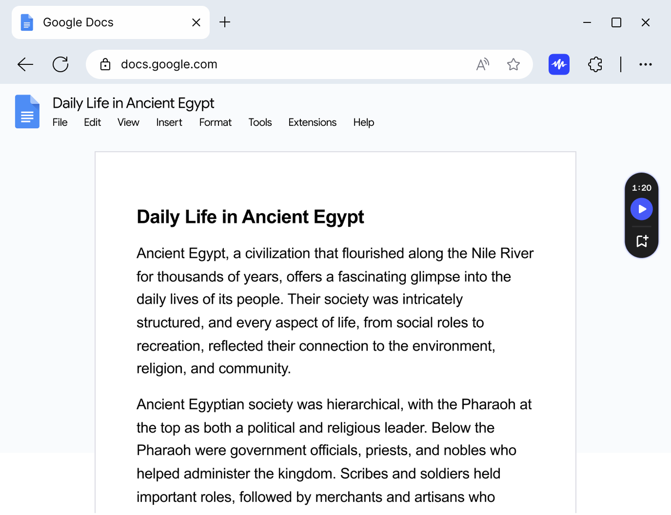 speechify edge extension side player
