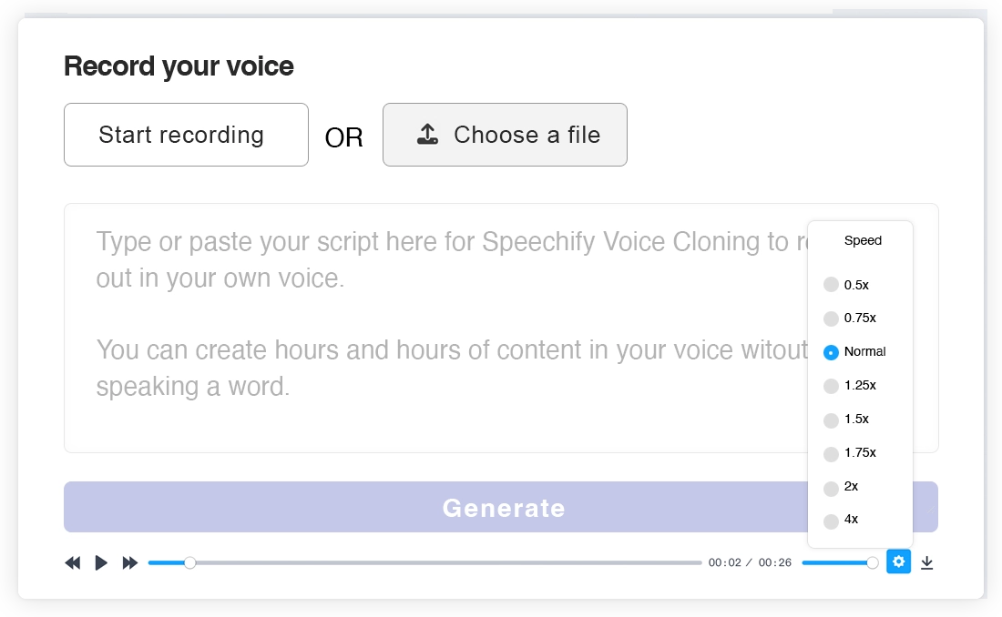 speed takes voice cloning