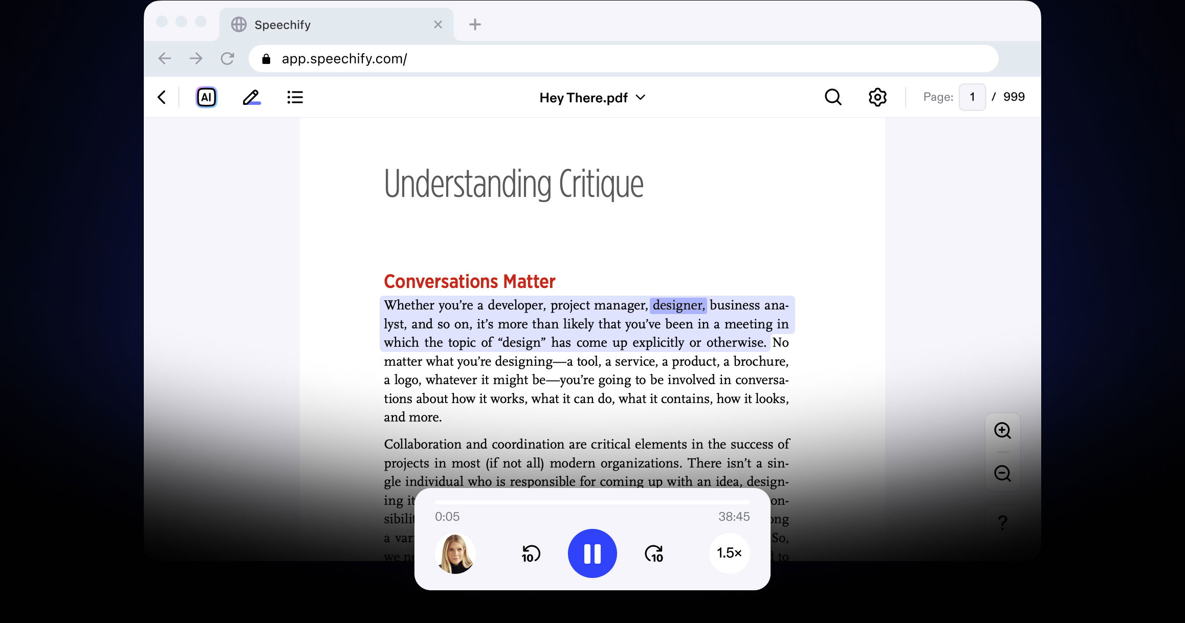 speechify web app screenshot