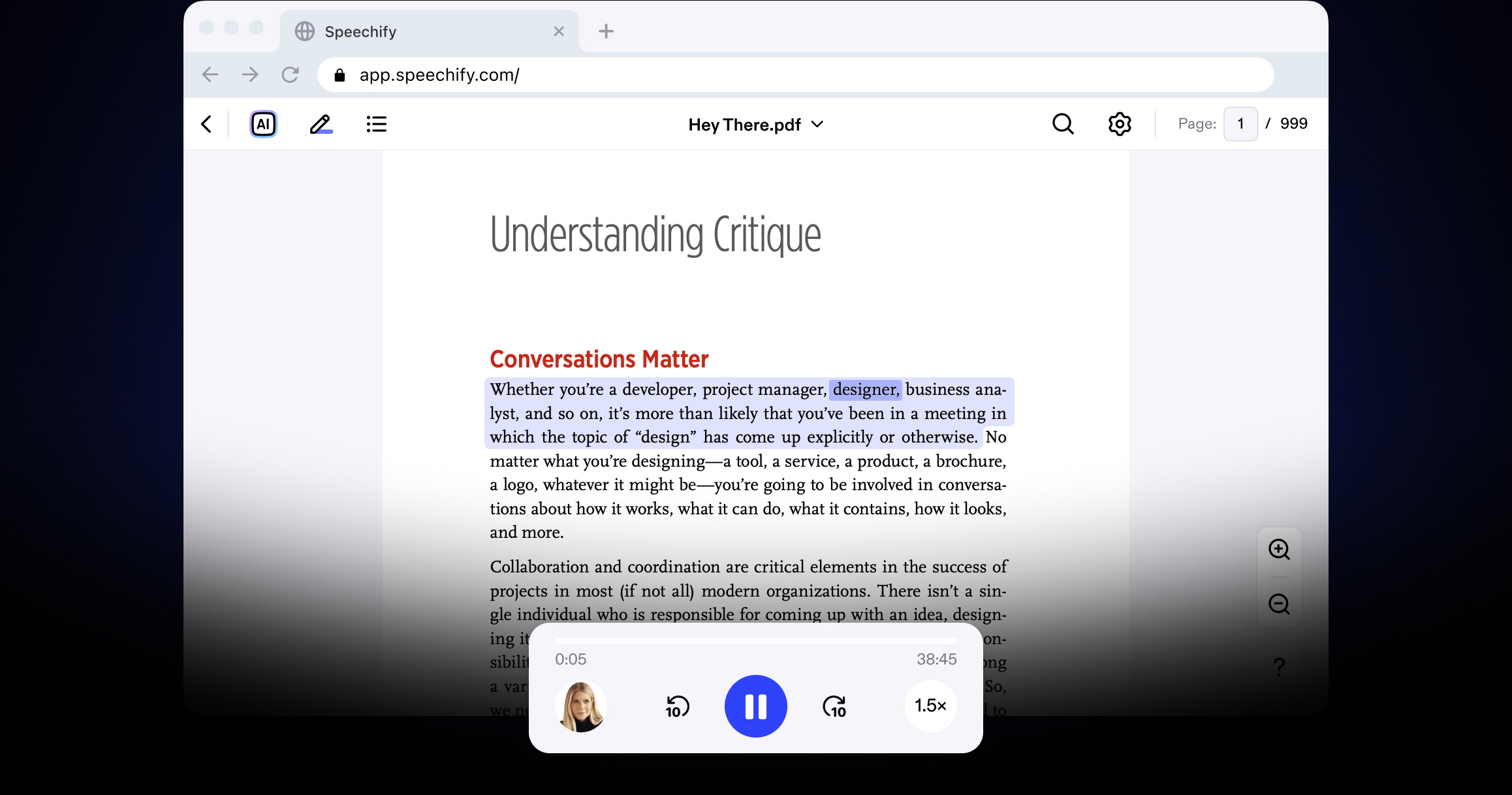 speechify web app screenshot